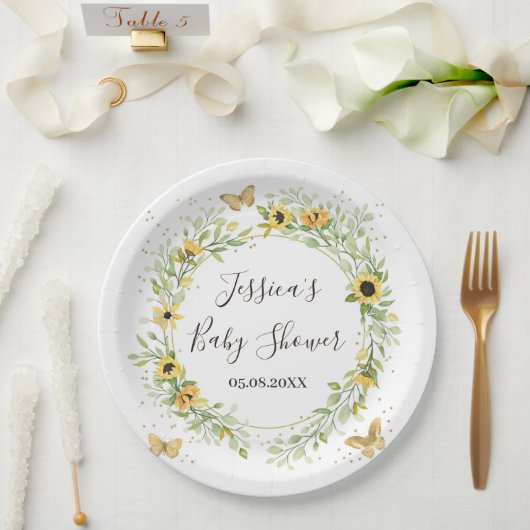 Sonnenblumenkranz mit Niedlicher Schmetterlingsdus Pappteller (Hochzeit)