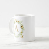 Sonnenblumenkranz mit Schmetterlingsmonogramm Kaffeetasse (Vorderseite Links)