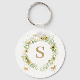 Sonnenblumenkranz mit Schmetterlingsmonogramm Schlüsselanhänger