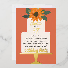 Sonnenblumenkuchen Geburtstagsparty Gold Folieneinladung