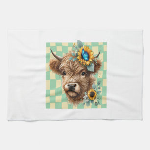 Sonnenblumenkuh Png, Süße Highland-Kuh Geschirrtuch