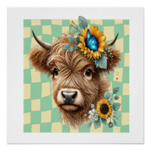 Sonnenblumenkuh Png, Süße Highland-Kuh Poster