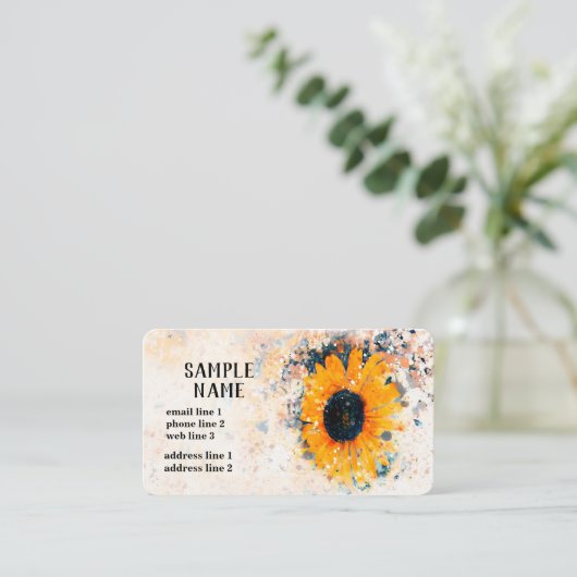 Sonnenblumenkunst Aquarell, gelb und weiß Visitenkarte (Stehend Vorderseite)