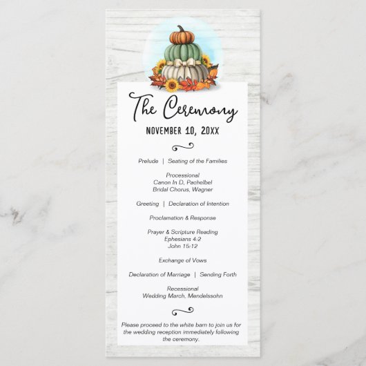 Sonnenblumenkürbis Rustikale Landfallernte Hochzei Programm (Vorderseite)