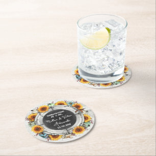 Sonnenblumenkürbis Rustikale Landfallernte Hochzei Runder Pappuntersetzer