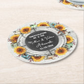 Sonnenblumenkürbis Rustikale Landfallernte Hochzei Runder Pappuntersetzer (Angewinkelt)