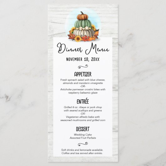 Sonnenblumenkürbis Rustikale Landfallfarm Menü Programm (Vorderseite)