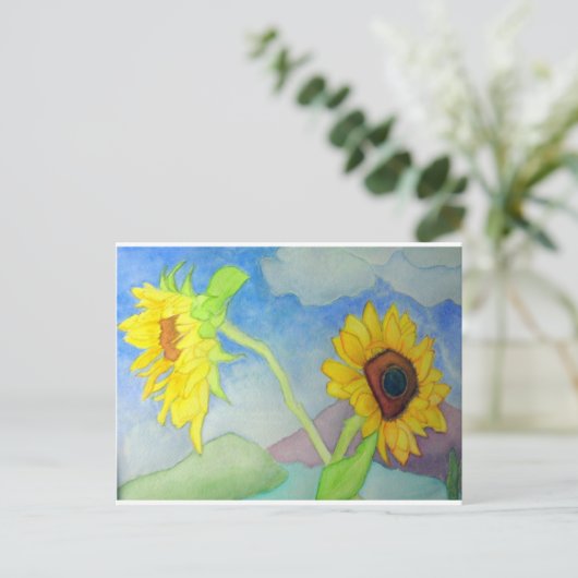 Sonnenblumenlandschaft Postkarte (Stehend Vorderseite)