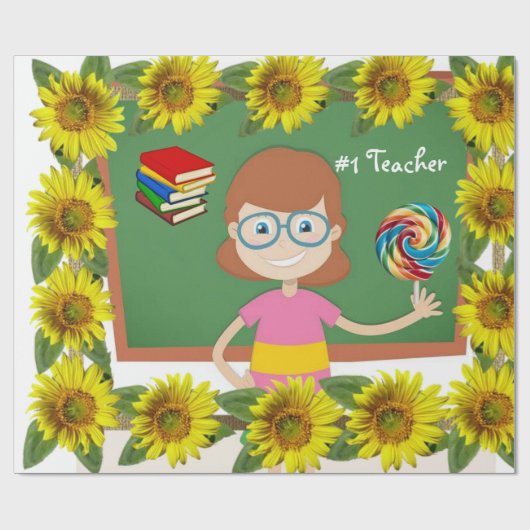 Sonnenblumenlehrer Matte Wrapping Paper Geschenkpapier (Flach)