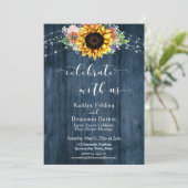 Sonnenblumenleuchten aus Blauholz feiern mit uns Einladung (Stehend Vorderseite)