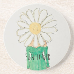 Sonnenblumenmädchen Grüner Kleid Getränkeuntersetzer