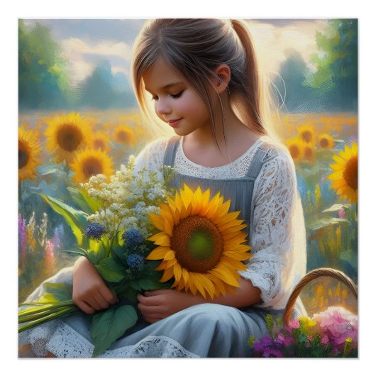 Sonnenblumenmädchen Poster (Vorderseite)