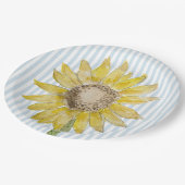 Sonnenblumenmalerei Blaue Streifen Pappteller (Schrägansicht)