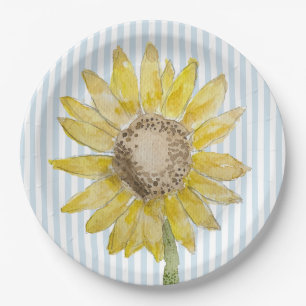 Sonnenblumenmalerei Blaue Streifen Pappteller