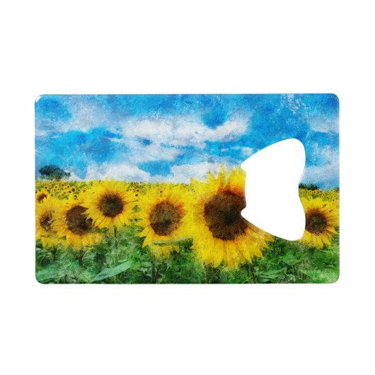 Sonnenblumenmalerei Geldkarten Flaschenöffner (Rückseite Horizontal)