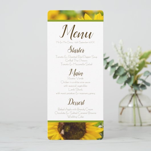 Sonnenblumenmenü Einladung (Stehend Vorderseite)