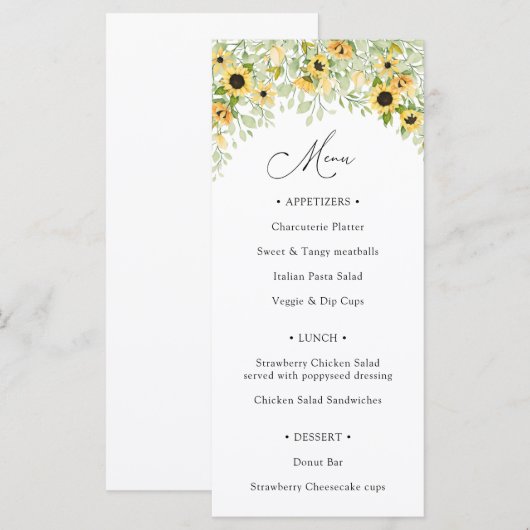 Sonnenblumenmenü Menükarte (Vorne/Hinten)