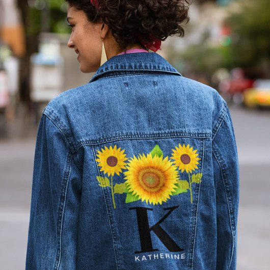 Sonnenblumenmonogramm für Frauen - Hochzeitskleid Jeansjacke