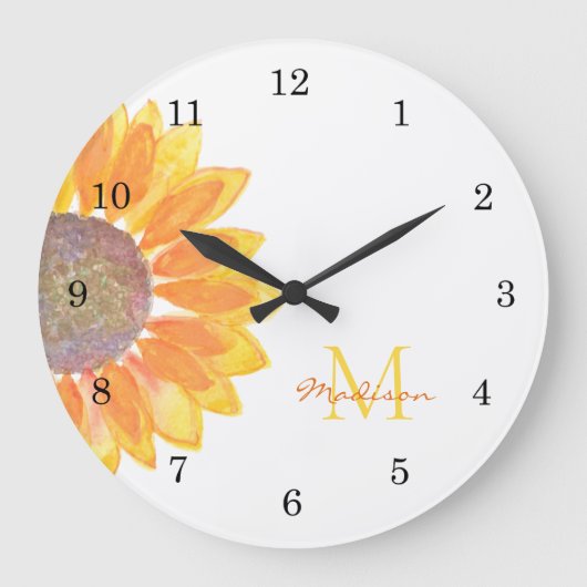 Sonnenblumenmonogramm Große Wanduhr (Vorderseite)