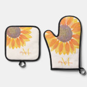 Sonnenblumenmonogramm Ofenhandschuh & Topflappen-Set (Vorderseite)