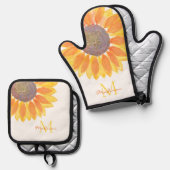 Sonnenblumenmonogramm Ofenhandschuh & Topflappen-Set (Vorderseite/Rückseite)