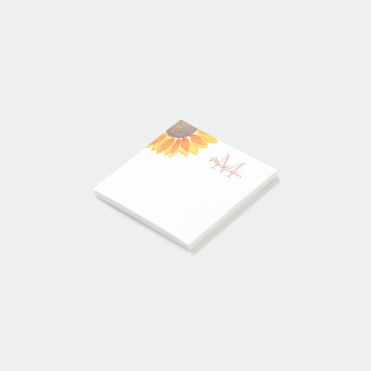 Sonnenblumenmonogramm Post-it Klebezettel (angewinkelt)