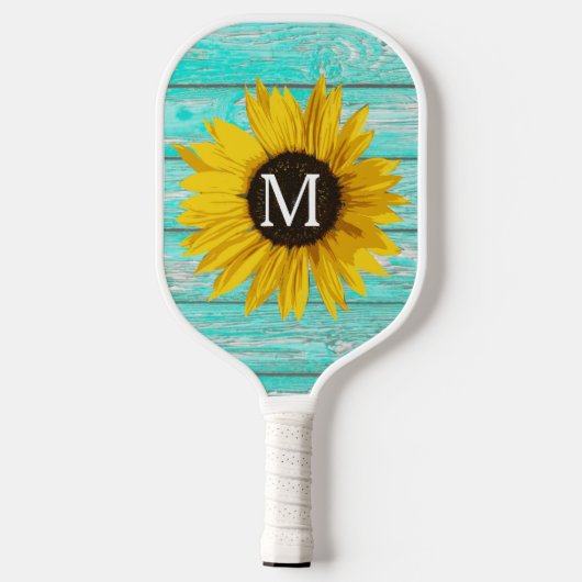 Sonnenblumenmonogramm rustikal anpassbar pickleball schläger (Rückseite)