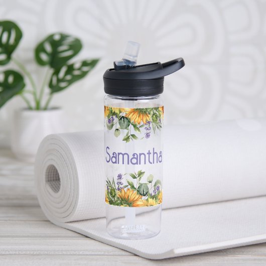 Sonnenblumenmonogramm Trinkflasche (Yoga)