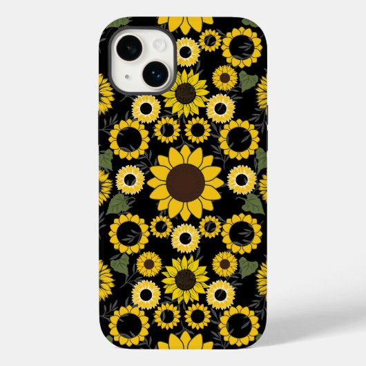 Sonnenblumenmuster A01.b Schwarze BG Case-Mate iPhone Hülle (Rückseite)
