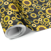 Sonnenblumenmuster A01.b Schwarze BG Geschenkpapier (Rolleneckpunkt)