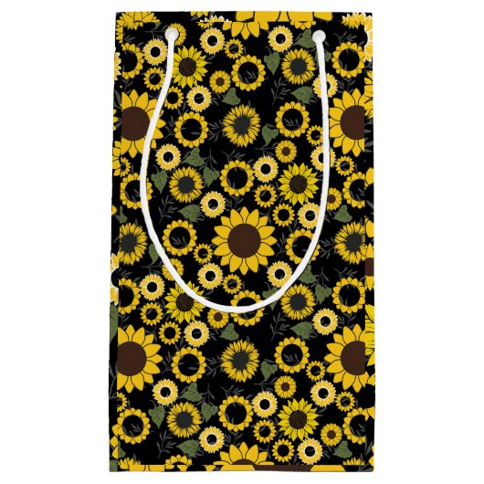Sonnenblumenmuster A01.b Schwarze BG Kleine Geschenktüte (Vorderseite)