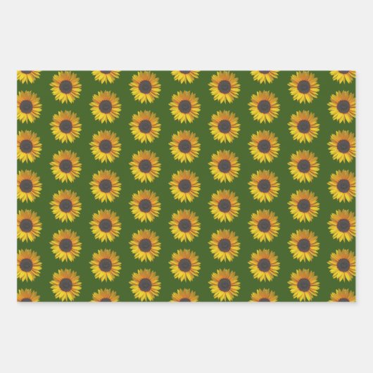 Sonnenblumenmuster auf Grün Geschenkpapier Set (Vorderseite 3)
