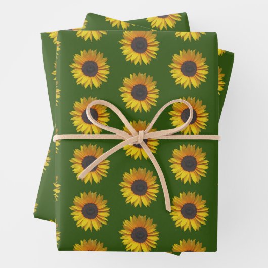 Sonnenblumenmuster auf Grün Geschenkpapier Set (Beispiel)