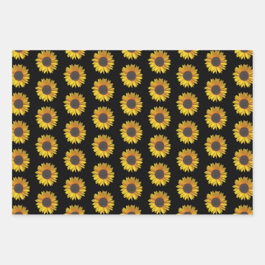 Sonnenblumenmuster auf schwarz geschenkpapier set (Vorderseite)