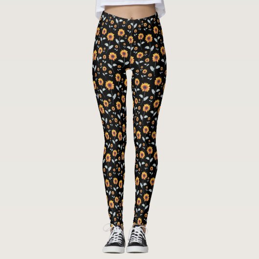 Sonnenblumenmuster auf schwarz leggings (Vorderseite)