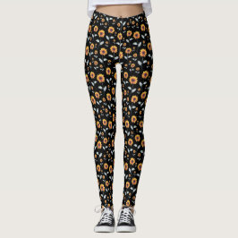 Sonnenblumenmuster auf schwarzen Leggings