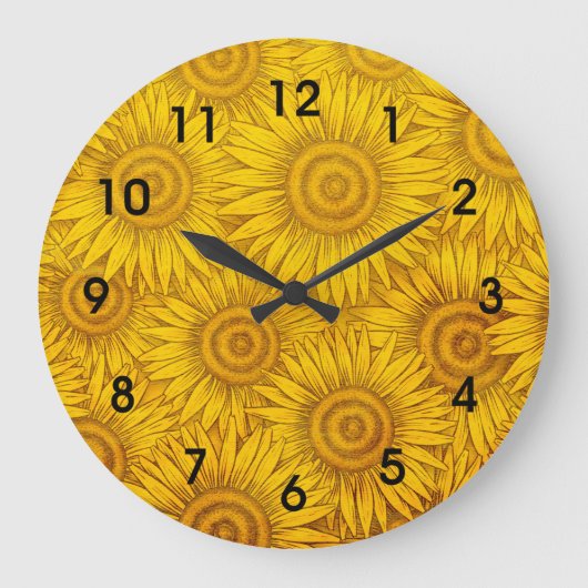 Sonnenblumenmuster, blau gelb, große wanduhr (Vorderseite)