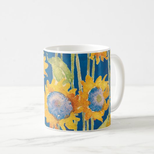 Sonnenblumenmuster Blau Kaffeetasse (VorderseiteRechts)