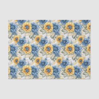 Sonnenblumenmuster Blau und Gelb Decoupage Seidenpapier