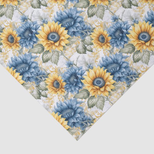 Sonnenblumenmuster Blau und Gelb Decoupage Seidenpapier (Ausschnitt)