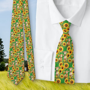 Sonnenblumenmuster Frühlingsgrüne Farmtiere Krawatte
