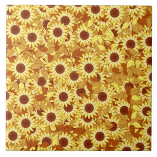 Sonnenblumenmuster - Gold, Gelb und Braun Fliese