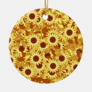 Sonnenblumenmuster - Gold, Gelb und Braun Keramikornament