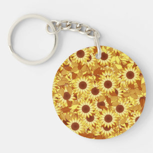 Sonnenblumenmuster - Gold, Gelb und Braun Schlüsselanhänger