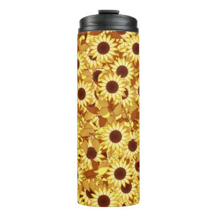 Sonnenblumenmuster, Gold, Gelb und Braun Thermosbecher