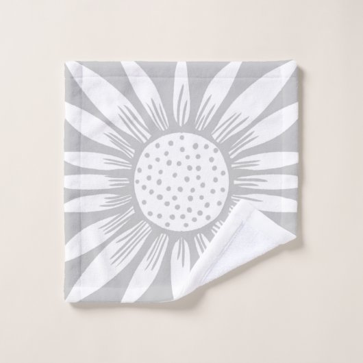 Sonnenblumenmuster, grau, weißes Fliesenmuster Badhandtuch Set (Waschlappen)