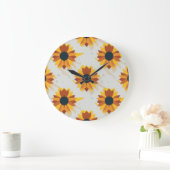 Sonnenblumenmuster im geometrischen Stil Große Wanduhr (Zuhause)
