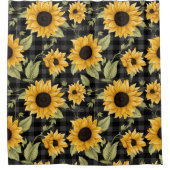 Sonnenblumenmuster im Gingham-Stil Duschvorhang (Vorderseite)