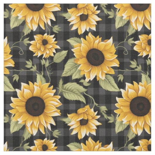 Sonnenblumenmuster im Gingham-Stil Stoff (Nahaufnahme)