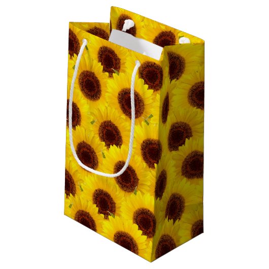 Sonnenblumenmuster kleine Geschenktasche Kleine Geschenktüte (Rückseite Schrägansicht)